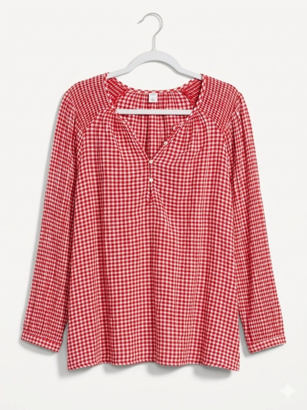Old Navy Red Gingham Split V-Neck Blouse XXL